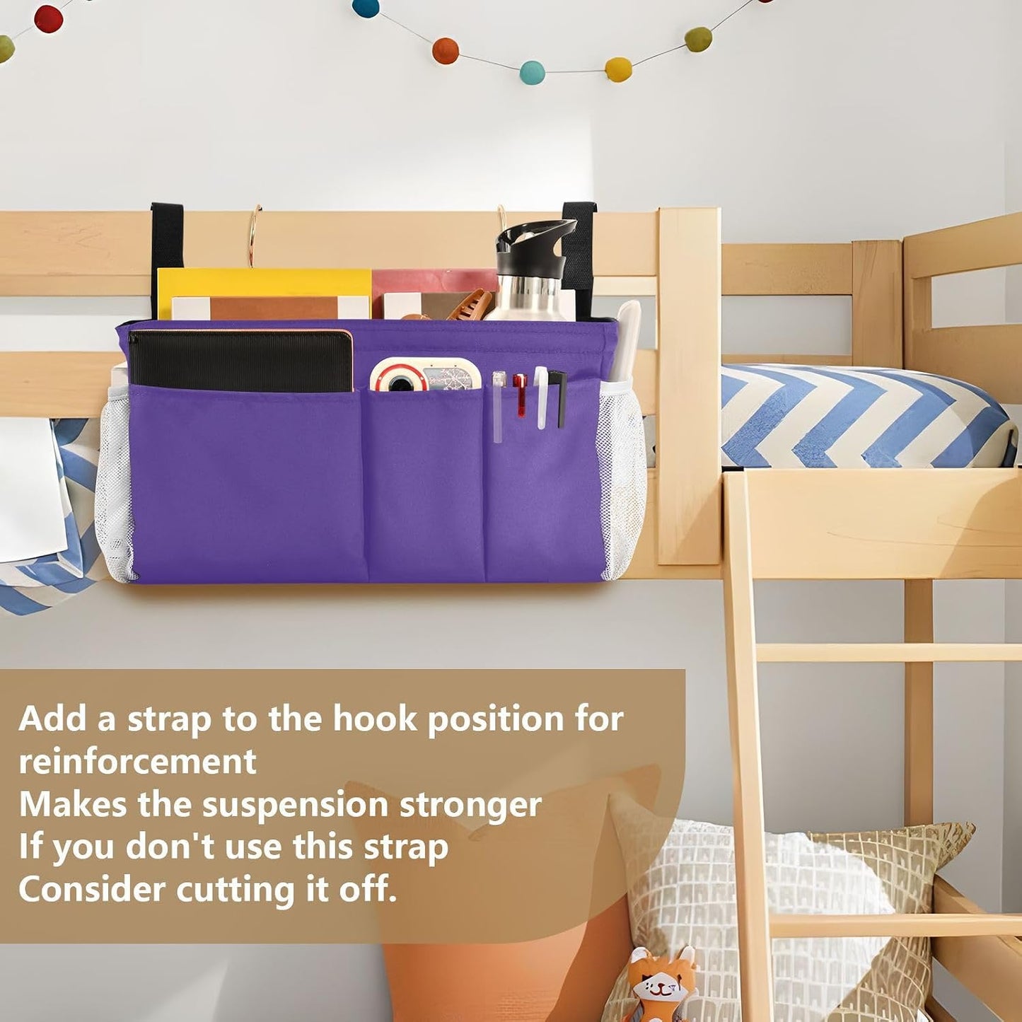 Black Bedside Caddy Storage Bag Bedside Organizer for Bed Rails College Dorm Room Organizer Caddy Hanging Shelf 6 Pockets with Hooks for Drinks Magazine Phone Holder