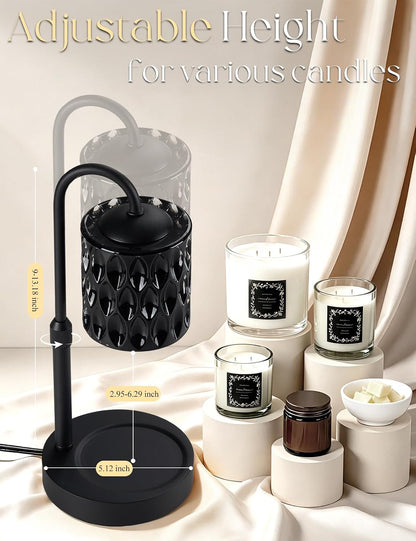 Briever Dimmable Candle Warmer Lamp with Timer, Height Adjustable Electric Candle Wax Warmer, Christmas Birthday Gifts for Women Mom, House Warming Gifts New Home Room Decor, Black Solid Wood Base