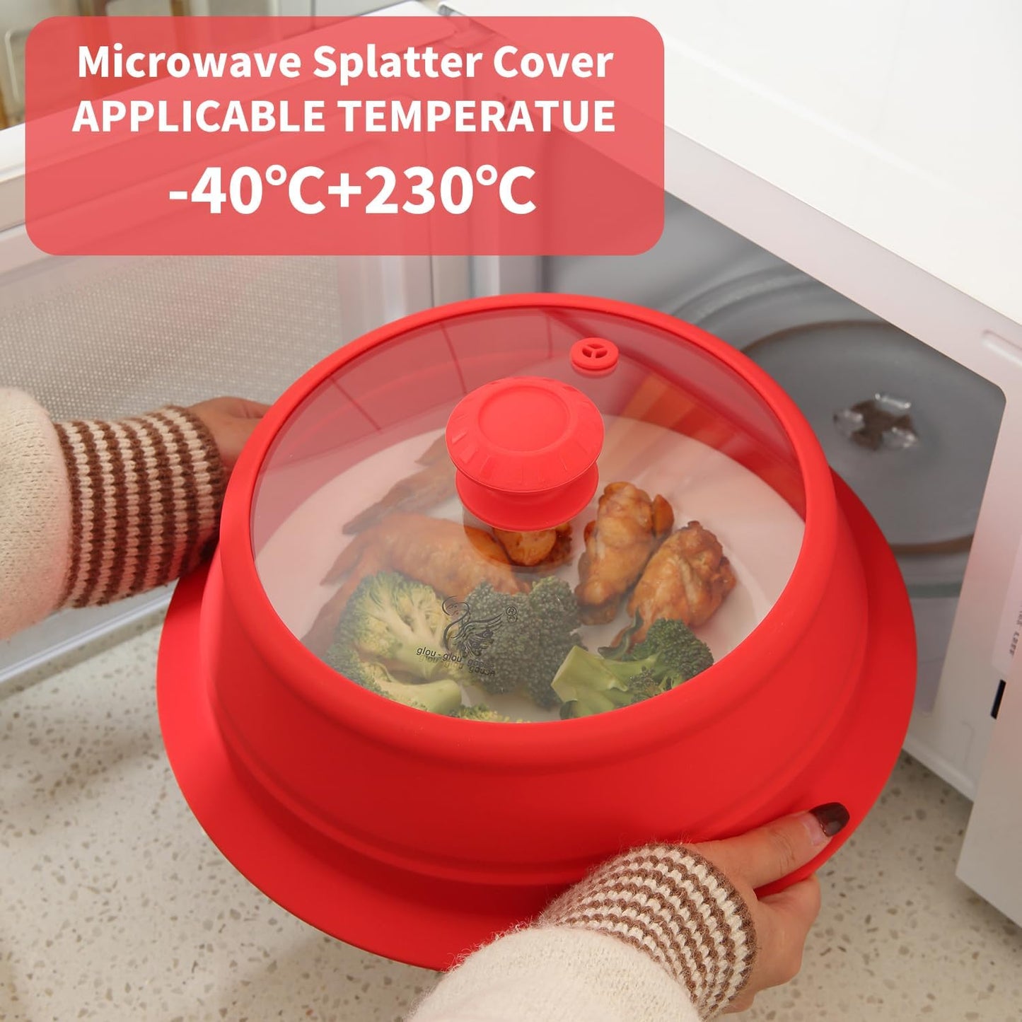 Collapsible Microwave Splatter Lid with Vented Tempered Glass Cover Wok Lid for Microwave Safe, Stockpot Steamer Pot Pan Round Bowl Plate 5" 6" 7" 8" 9" 10" Universal Multifunction Silicone Cover