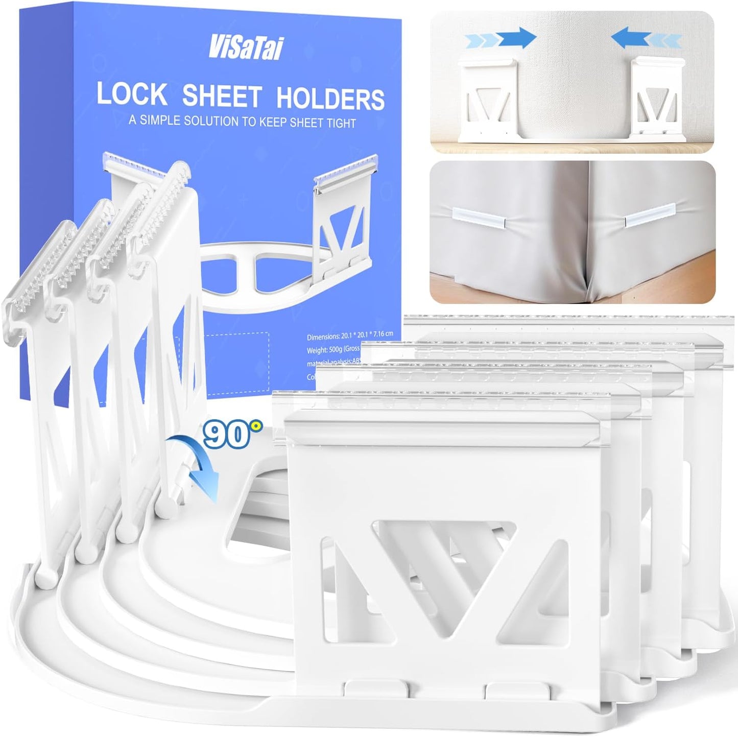 Bed Sheet Holders for Corners, 4PCS Heavy Duty Sheet Locks for Fitted Sheets, Invisible Non-Slip Locking Clips & Corner Grippers to Keep Sheets Firm & Tight, Easy Install, Universal Fit