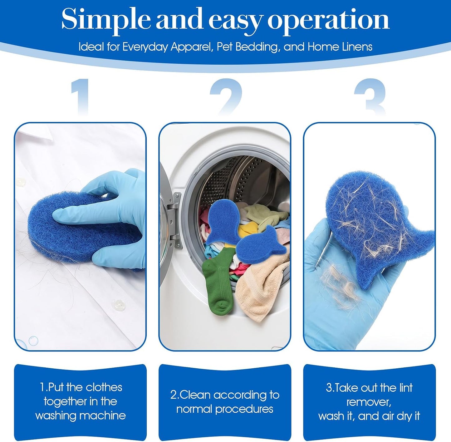 4 Pcs Pet Hair Remover for Laundry, Reusable Dog Cat Hair Catcher | Hair Catcher for Washer and Dryer, Effectively Removes Pet Fur Lint Dander from Clothes Bedding Eco-Friendly