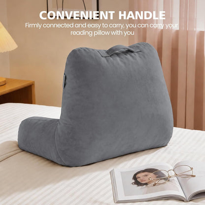 Reading Pillow with Adjustable Memory Foam,Adult Backrest with Arms, Back Pillow for Sitting in Bed with Washable Cover- Large, Gray