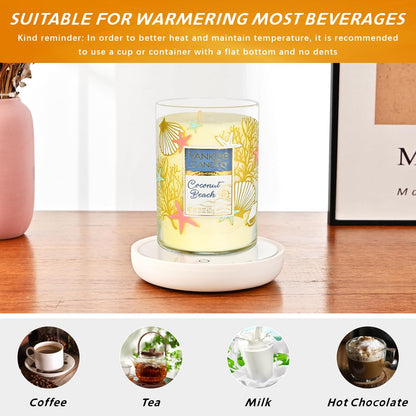 ASAWASA 2PCS Smart Candle Warmer for Large Jar, Coffee Mug Warmers, with Gravity Switch Auto Shut-On/Off, Safely and evenly Release The Aroma, Keep The Drink Warmth, Best Ideals Valentines Day Gifts