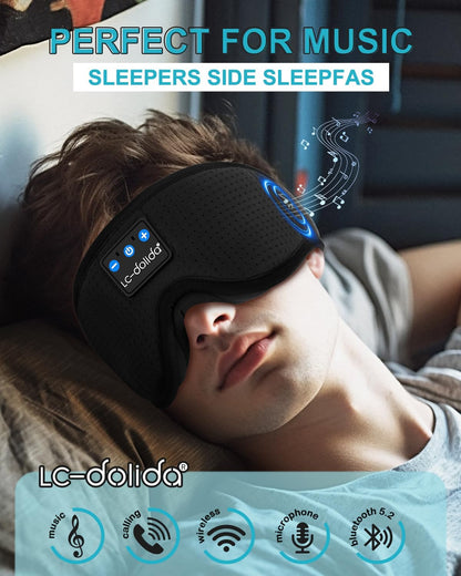 LC-dolida Sleep Headphones, 3D Sleep Mask Bluetooth Wireless Music Eye Mask, Sleeping Headphones for Side Sleepers Sleep Mask with Bluetooth Headphones Ultra-Thin Stereo Speakers Perfect for Sleeping