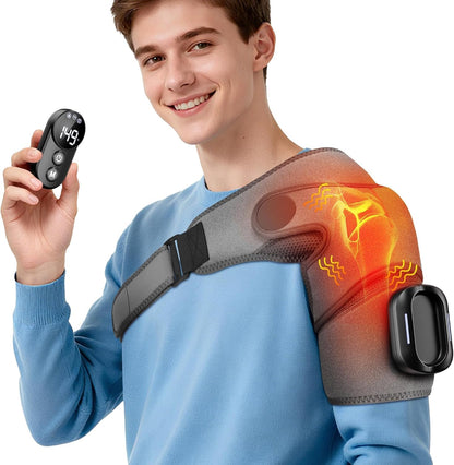 Cordless Shoulder Heating Pad with Massage & Magnetic Remote Control | Heated Shoulder Wrap for Pain Relief, Shoulder Massager for Rotator Cuff, 5 Heats & 5 Vibrations, 3 Auto Shut-Off Timers