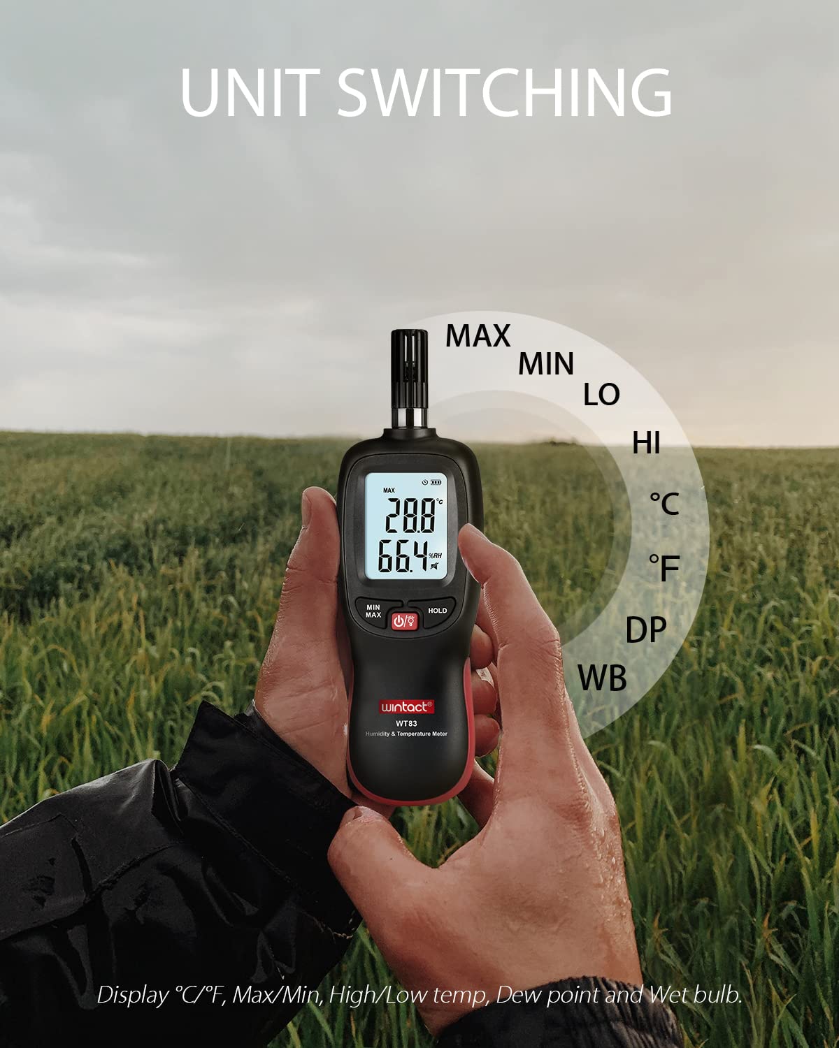Humidity and Temperature Meter, Digital Hygrometer Handheld | Measure Dew Point, Wet Bulb, Ambient Temp, Humidity Thermometer Gauge, Psychrometer for Home, Room, Indoor, Outdoor HVAC