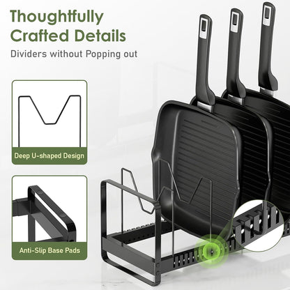 MUDEELA Expandable Pot Pan Lid Organizers inside Cabinet, 10 Divider-Black | Expandable 11.8–22.9", 10 Adjustable Divider, Tool-Free Assembly, Non-Slip, Scratch-Proof, For Pan Lid Cutting Board Bakeware