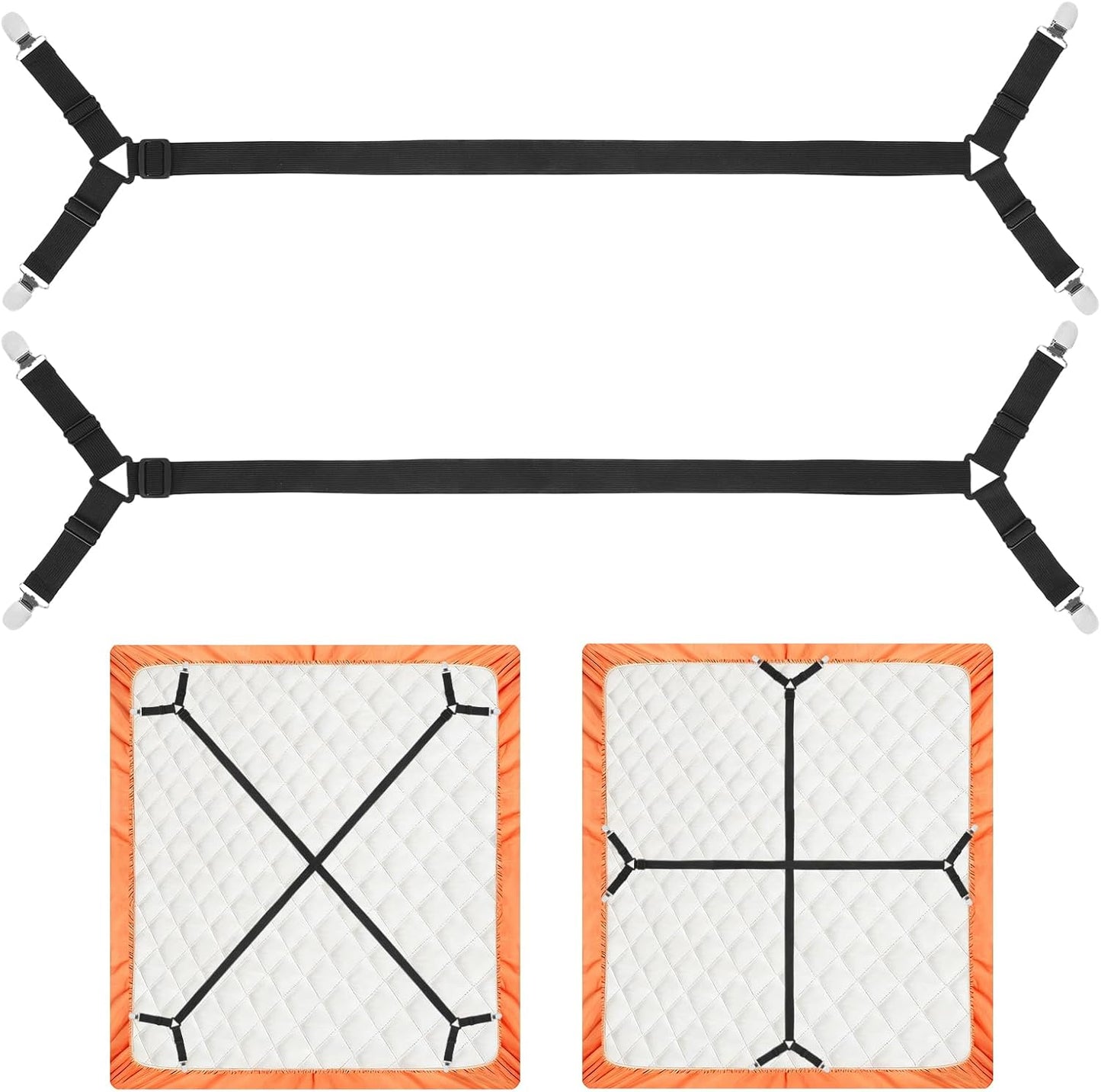 Bed Sheet Holder Straps, 2Pcs Elastic Adjustable Bed Sheet Grippers | Fitted Sheet Holder Keep Sheets in Place, Enhance Sleep Experience, Black