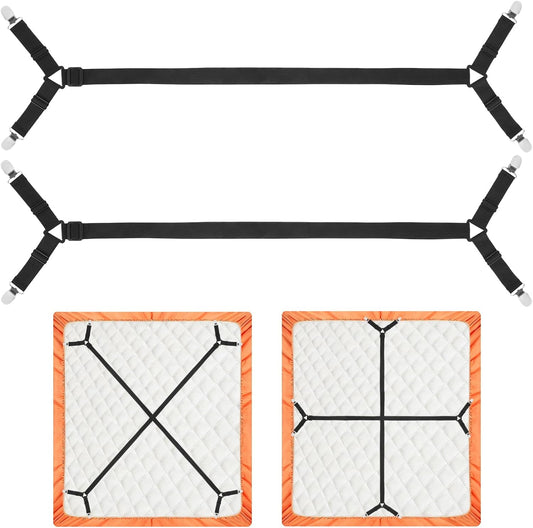 Bed Sheet Holder Straps, 2Pcs Elastic Adjustable Bed Sheet Grippers | Fitted Sheet Holder Keep Sheets in Place, Enhance Sleep Experience, Black