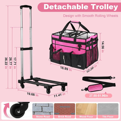 Extra Large Cleaning Caddy Bag with Built-In Support Board, Cleaning Tote Organizer with Removable Divider, Supply Carryall with Adjustable Shoulder Strap and Waist Belt for Cleaners & Housekeeper