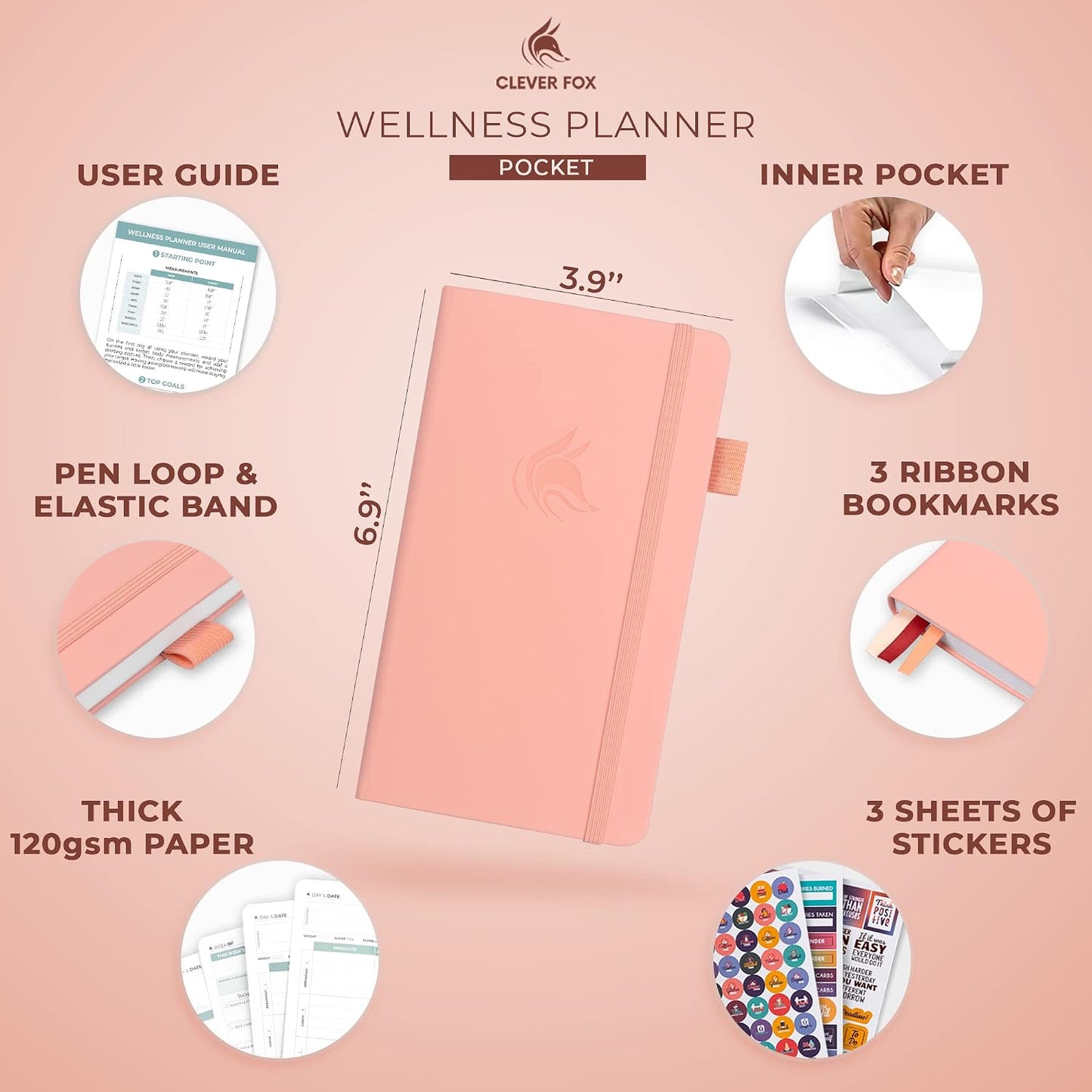 Clever Fox Wellness Planner & Food Journal for Weight Loss, A5 Orange | 5.8"x8.3" nutrition & exercise tracker for women tracking meals, diet & symptom diary, calorie counter notebook, stickers