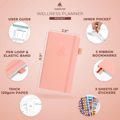 Clever Fox Wellness Planner & Food Journal for Weight Loss, A5 Orange | 5.8"x8.3" nutrition & exercise tracker for women tracking meals, diet & symptom diary, calorie counter notebook, stickers