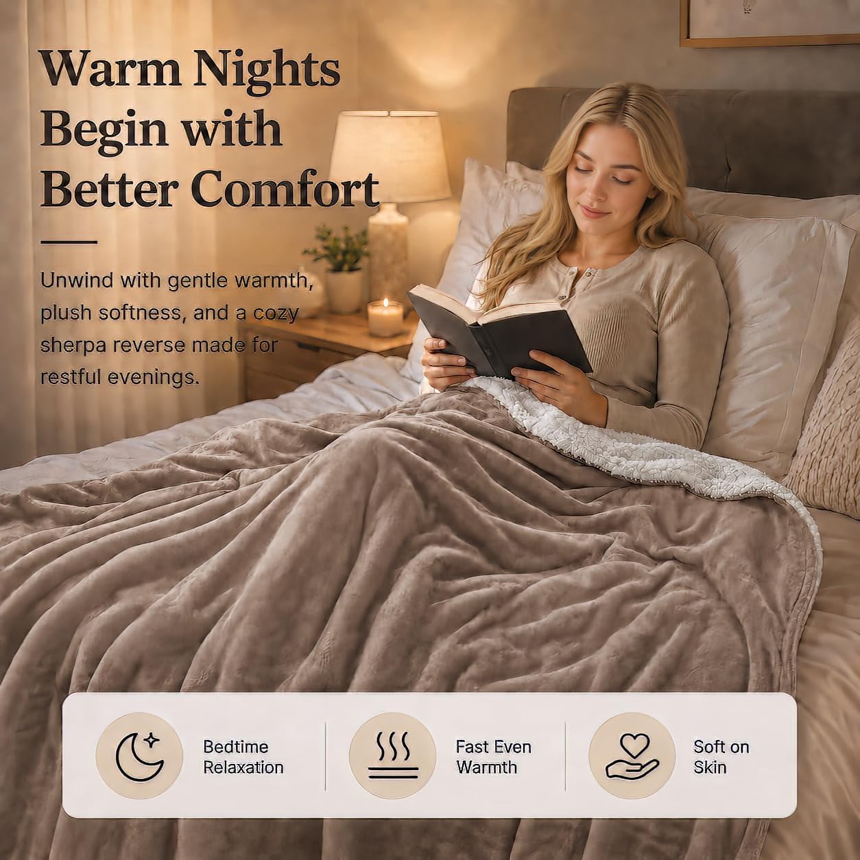 Electric Heated Blanket Full Size 72"x84" – Light Gray | ETL for Safe Overnight, 4 Heat Settings & 10H Auto Off, Dual-Sided Microplush Sherpa for Home Night, Machine washable