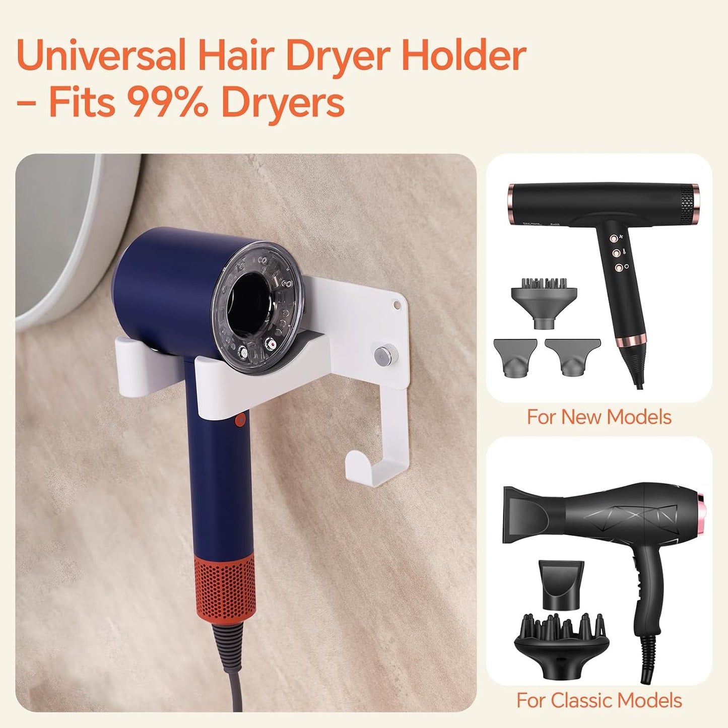 Hot Tools Organizer, Hair Tool Organizer Wall Mount Aluminum Alloy, Space-Saving Curling Iron Holder for Vanity & Bathroom with Stainless Steel Cups White CHOCHOYAH