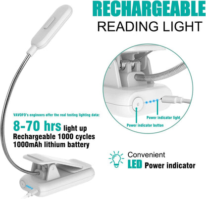 VAVOFO Rechargeable Book Light, Blue Light Blocking, Amber 1600K Clip On Reading Light, Eye Care 7 LEDs Kids Book Light for Reading in Bed with Power Indicator for Bookworms (Neon Orange)