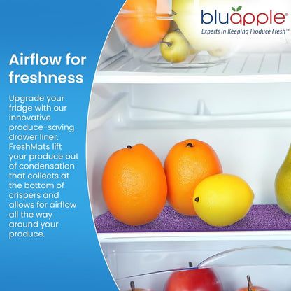 Bluapple FreshMats - Refrigerator Bin Liners, Fridge Drawer Mats - Keeps Produce Fresh Longer, Prevents Bruising, Promotes Air Circulation - BPA-Free Polyurethane Foam - (4-Piece Set, 12"x15", Green)