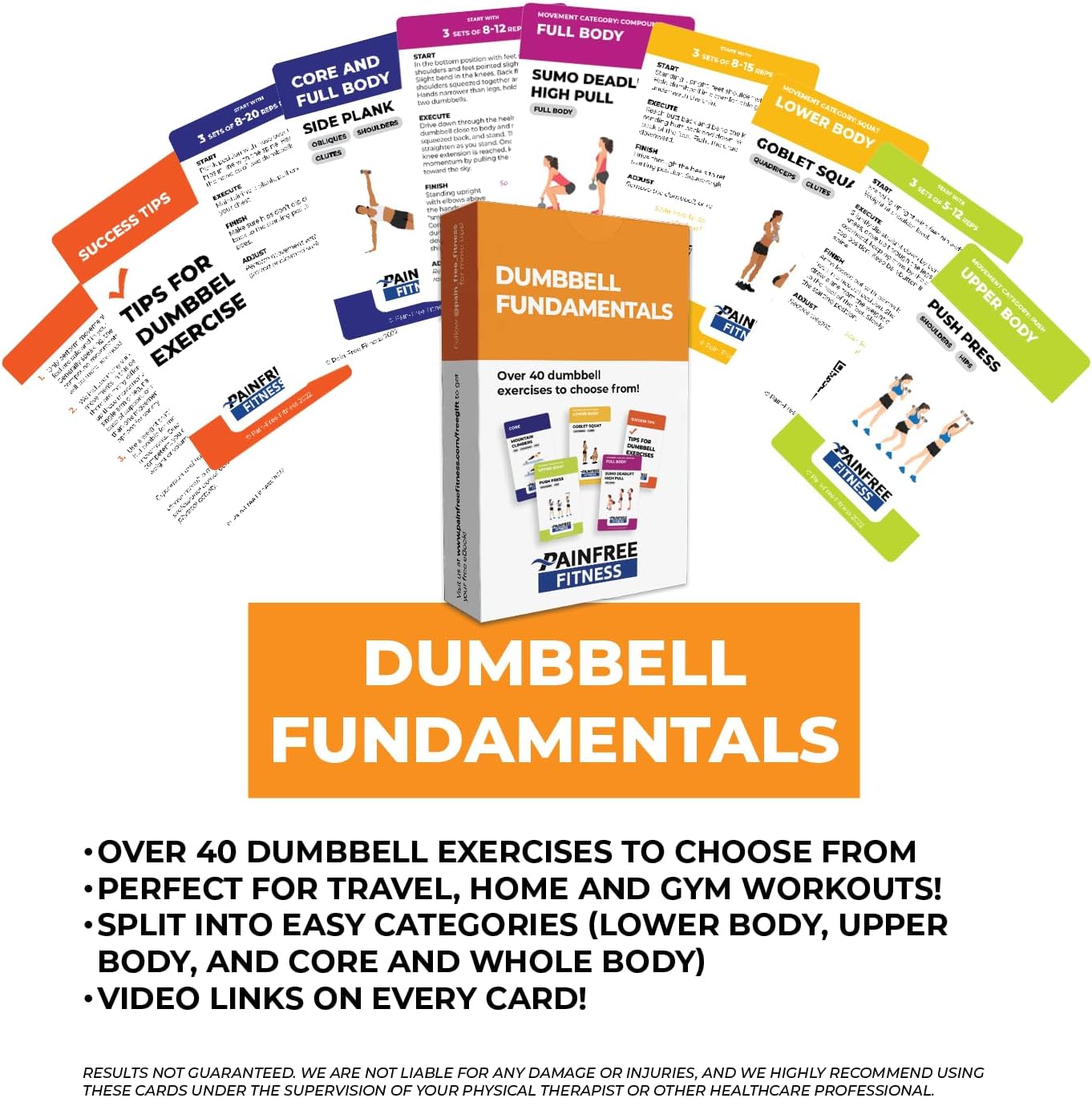 40 Dumbbell Exercise Cards 3x5''- Fundamental Workout Cards for Women & Men - Beginner to Intermediate - QR Video Guides & Inclusive Artwork - Bend & Tear-Resistant
