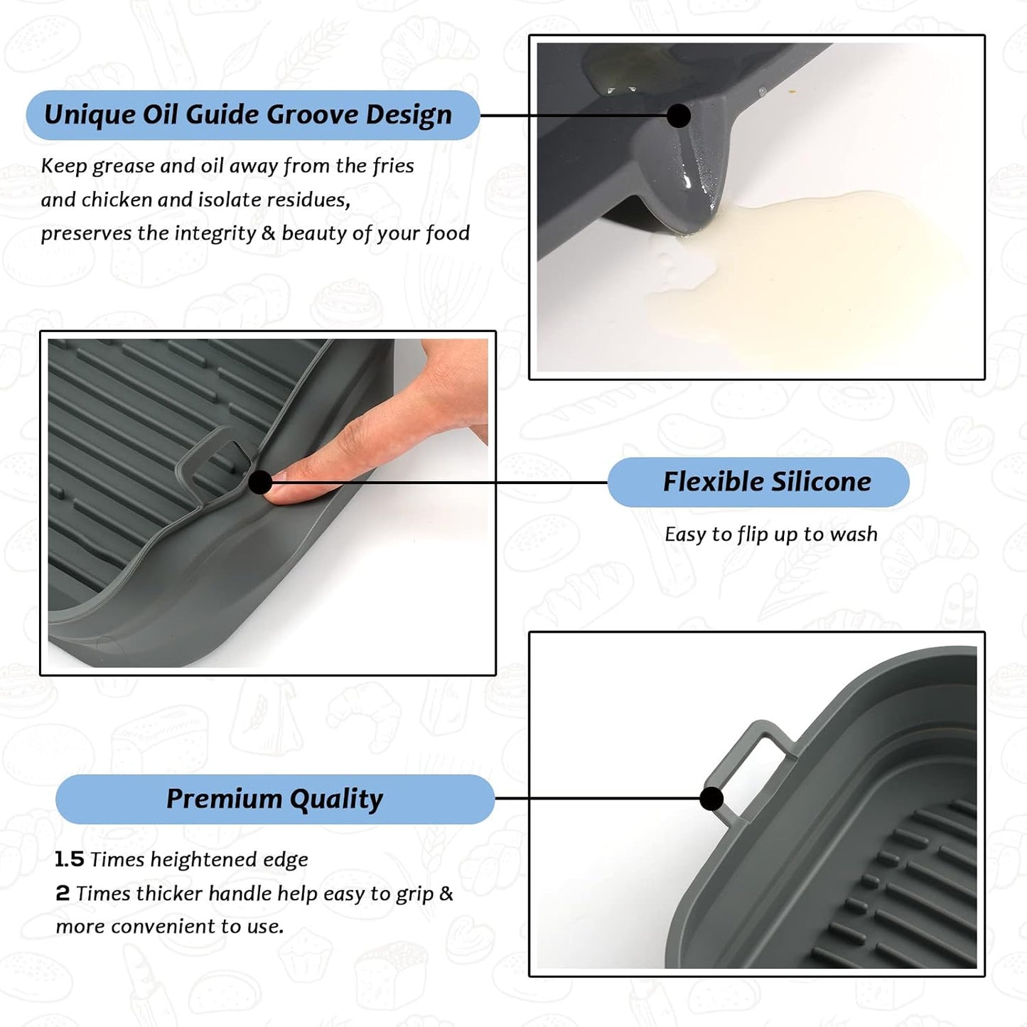 Silicone Air Fryer Liners Square - Reusable Airfryer Collapsible Basket - Easy to Clean Air Fryers Pot for 5.8 to 8 Qt Baking Tray Oven Accessories, 8.5 Inch Large