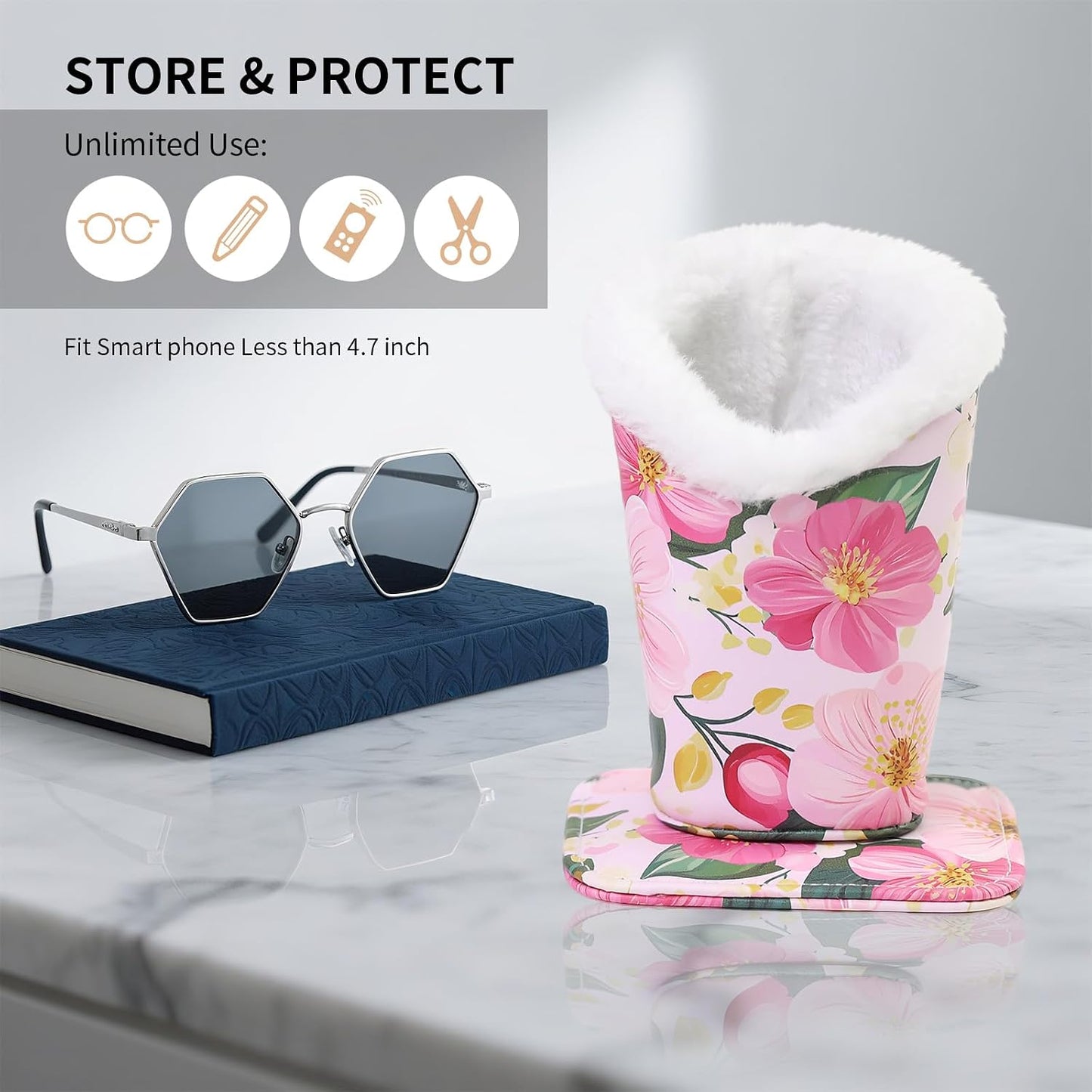 Plush Lined Eyeglasses Holder, Cute Magnetic PU Leather Glasses Stand Case for Women Men Kids