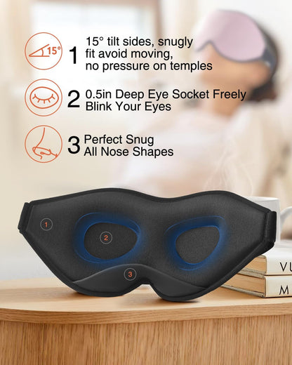 MABAO Sleep Mask for Side Sleeper, Eye Mask for Sleeping Women Men, Black | 3D Contoured Cup No Eye Pressure, 100% Light Blocking Sleeping Mask with Adjustable Strap Night Blindfold Flight, Travel, Nap