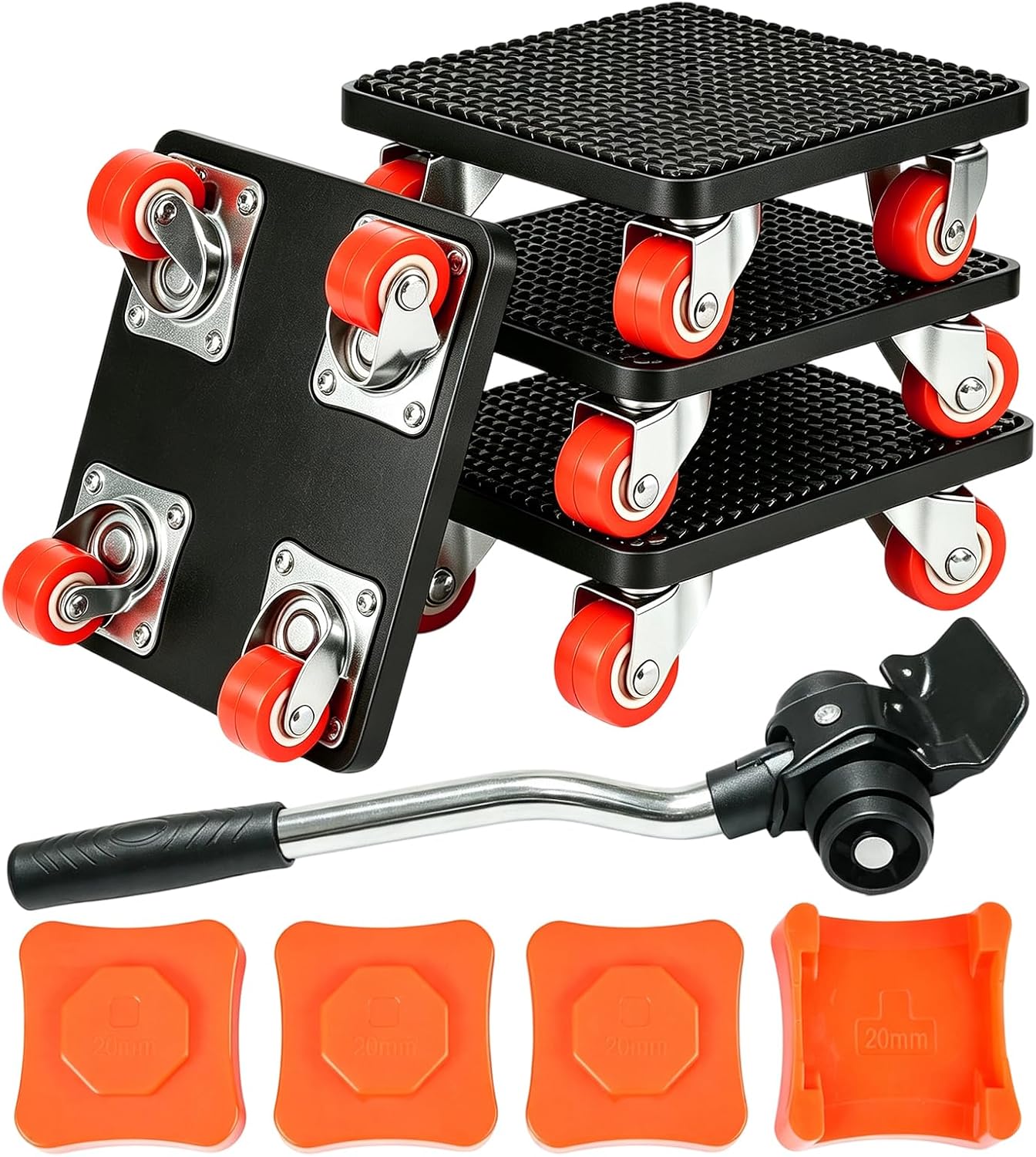 Furniture Moving Dolly Set, Heavy Duty Movers with Lifter Tool,1100LBS | Heavy Duty Furniture Moving Kit with Lifter Tool & 4 Adjustable Height Pads for Moving Sofas, Cabinets and Appliances Easily