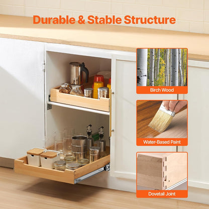VEVOR Pull Out Cabinet Organizer, 14"W x 21"D Cabinet Drawer, Soft Close Slide out Shelf, Heavy-Duty Sliding Wood Drawer, Bottom Mount Size（14.5"W x 23"D）and Side Mount Size（15"W x 23"D） | Heavy-Duty Sliding Shelf with Bottom or Side Mounting for