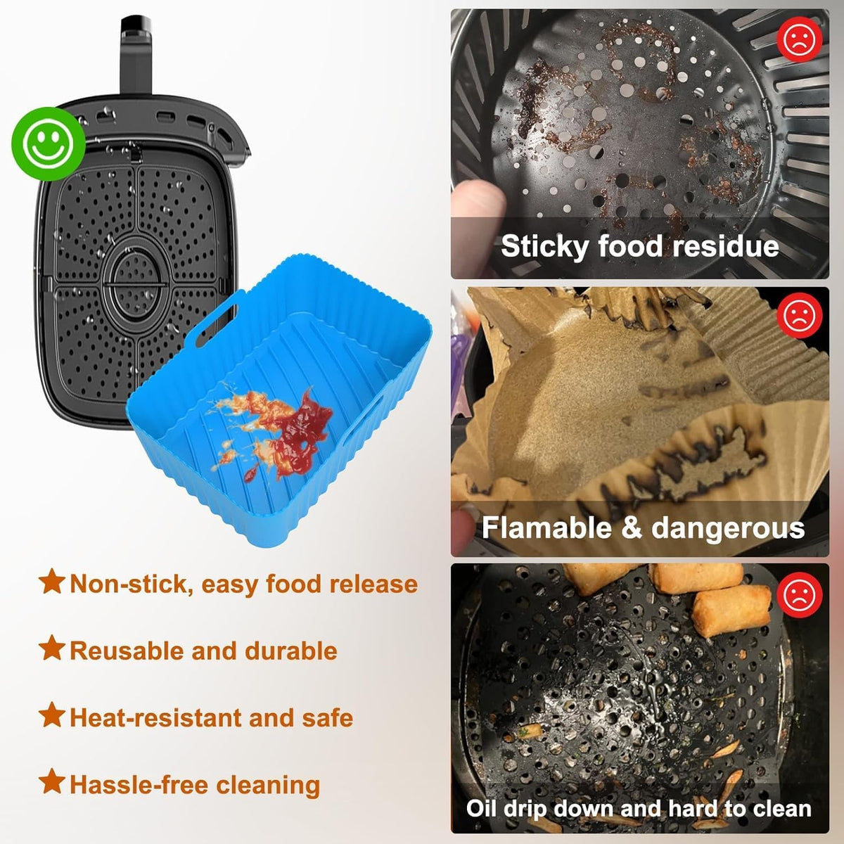 Air Fryer Silicone Liners Square 2 Pack 7.1 Inch Airfryer Liners 4-7 QT Reusable Air Fryer Liners Silicone Pot Oven Liner Baking Tray, Air Fryer Basket Silicone Mat Bowl Air Fryer Accessories Kitchen
