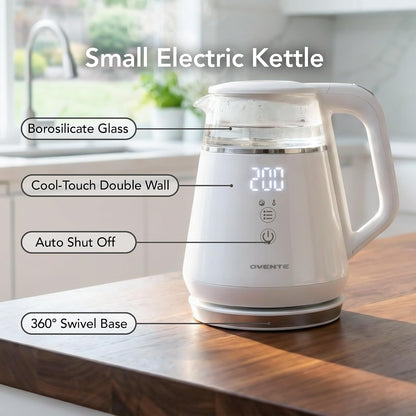 OVENTE 1L Electric Kettle with Temperature Control, 1500W, Black KD95B | Water Boiler With Digital Display, 5Hr Keep Warm, Auto Shut-Off, Double-Wall Cool-Touch Exterior, BPA-Free Borosilicate Glass