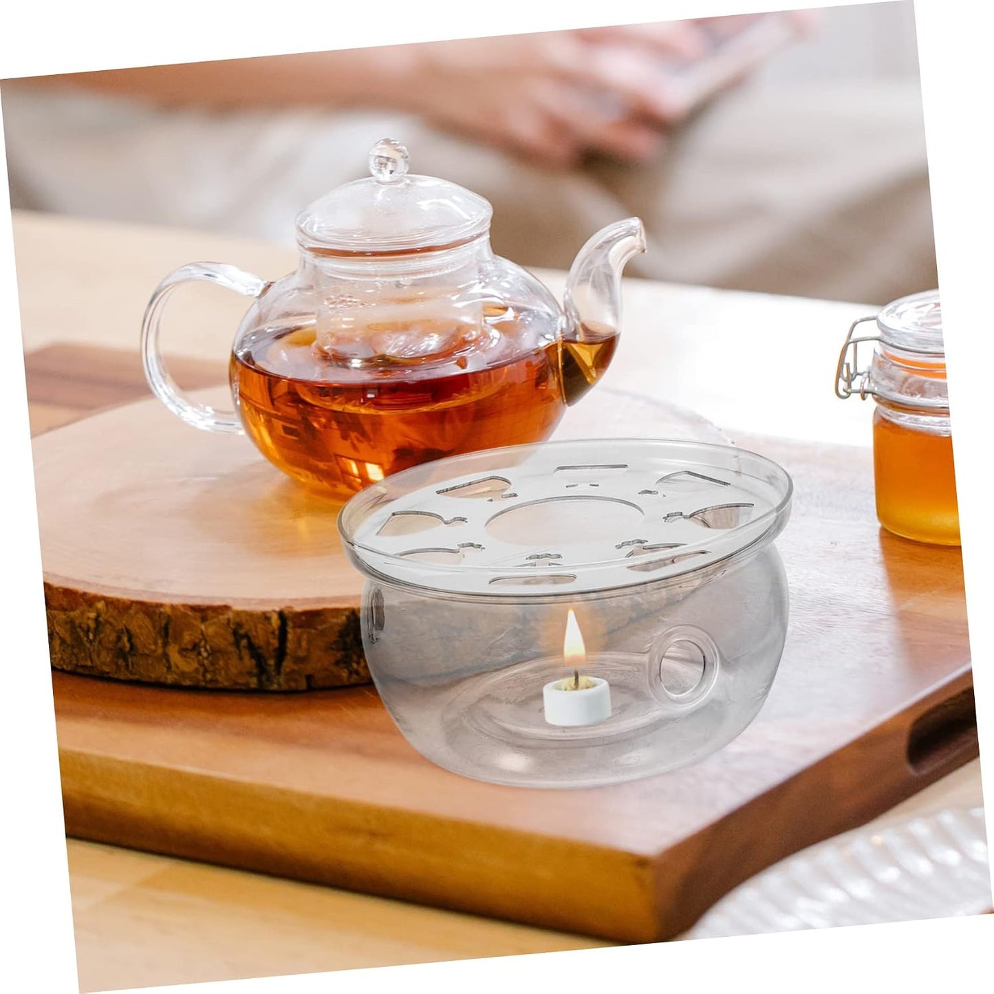 Glass Teapot Warmer Round Heating Base Borosilicate Glass Tea Heater Stand for Loose Leaf and Blooming Tea Home Kitchen Accessory