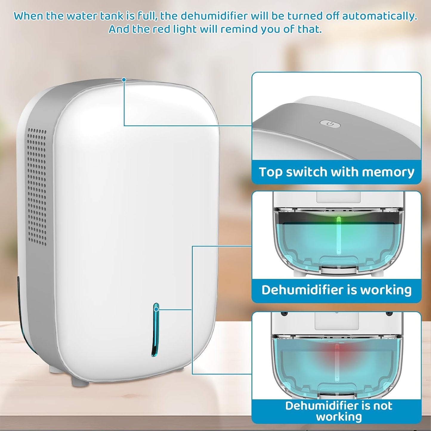 Mini Dehumidifier for Small Bathroom. Quiet. Auto Shut-OFF. Power Off Memory. Electric Dehumidifier for Small Space. Good for Bathroom Basement Bedroom Closet Safe Pantry RV Camper Yacht