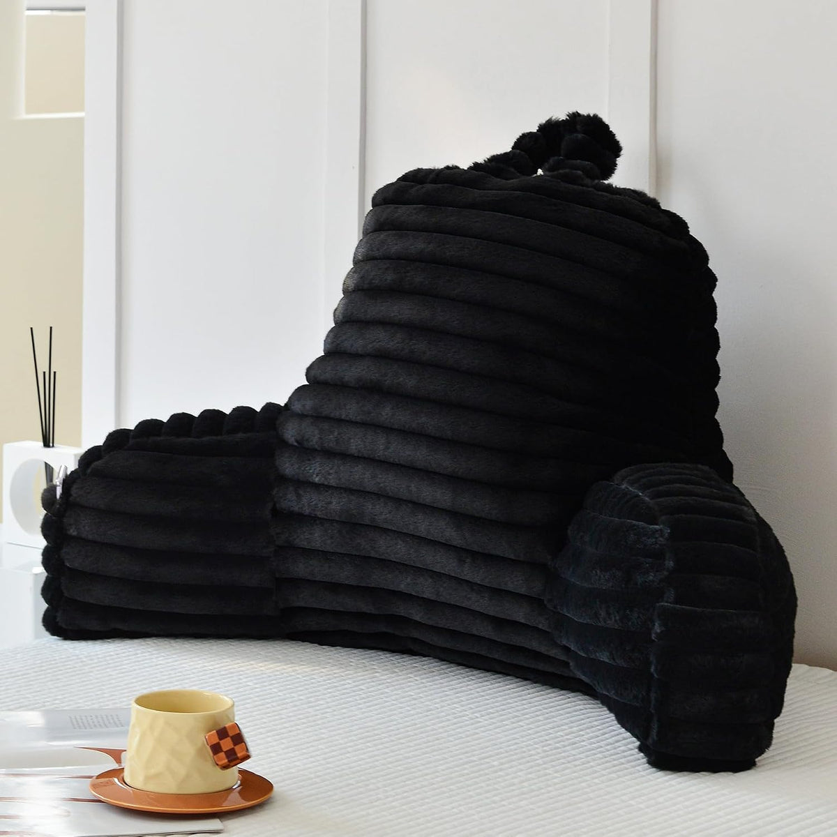 Large Reading Pillow for Adults, Back Support Pillow for Sitting Up in Bed with Arms, Couch for Lounging Bedrest, Pink