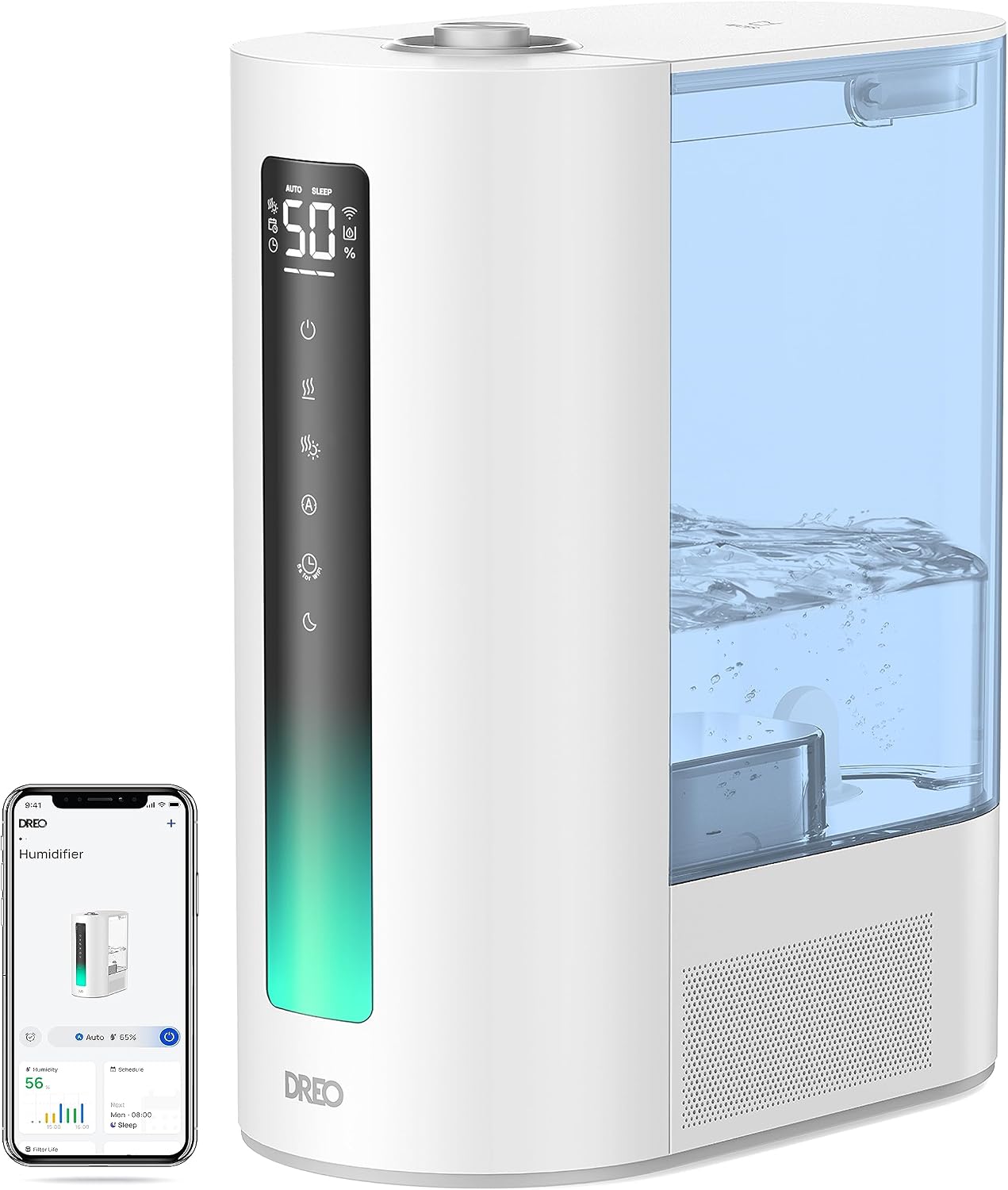 DREO 6L Smart Humidifiers for Bedroom, Warm & Cool Mist for Large Room | 60-Hour Quiet Runtime, 500ML/H Output, Smart Humidity Sensor, Indicator Light, App Control, Works with Alexa & Google, Silver