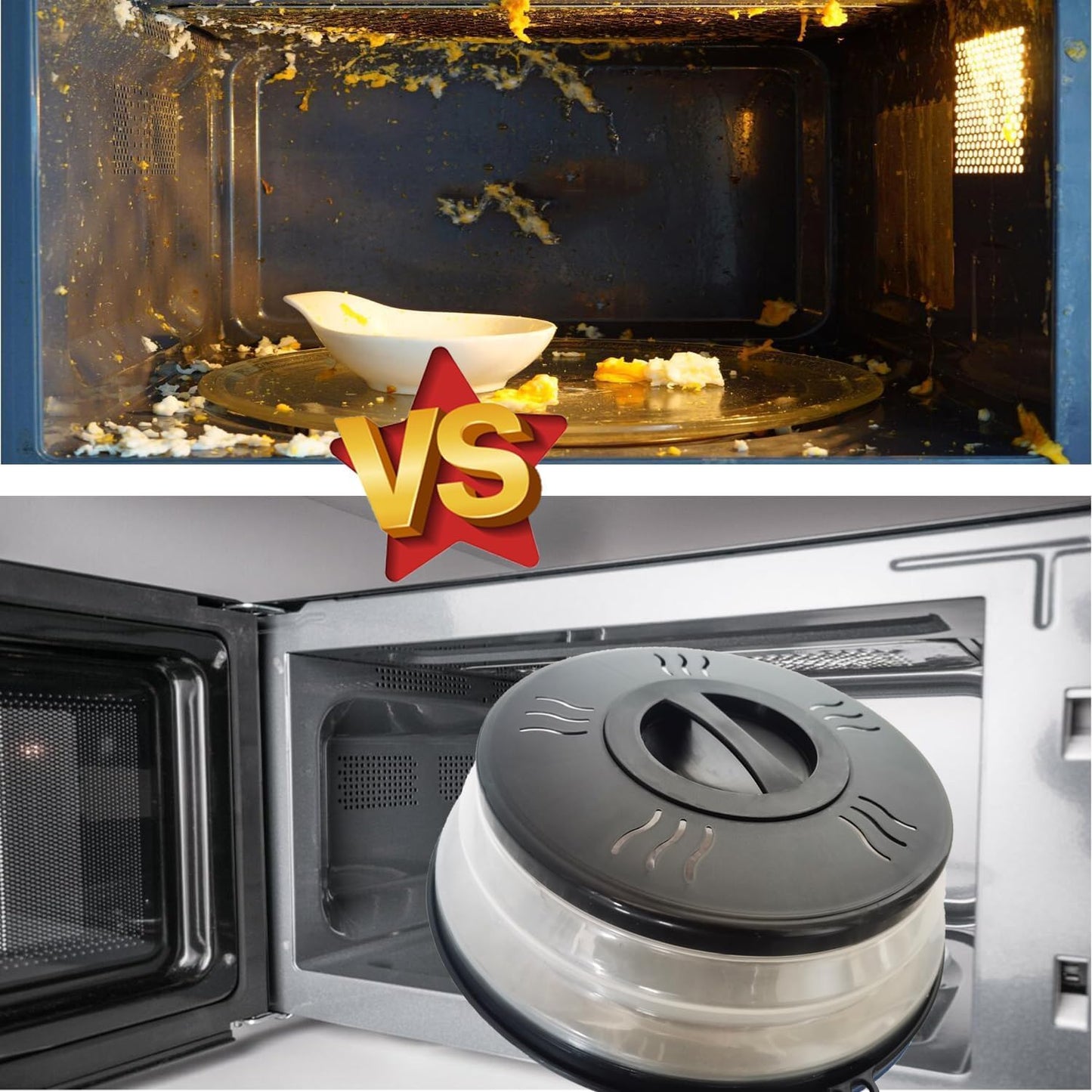 Microwave Splatter Cover Vented for Food, Microwave Plate Cover Splatter Guard & Colander, Fruit Vegetables Drainer with Hook Hole, Dishwasher-Safe,BPA-Free Silicone & Plastic (Black)