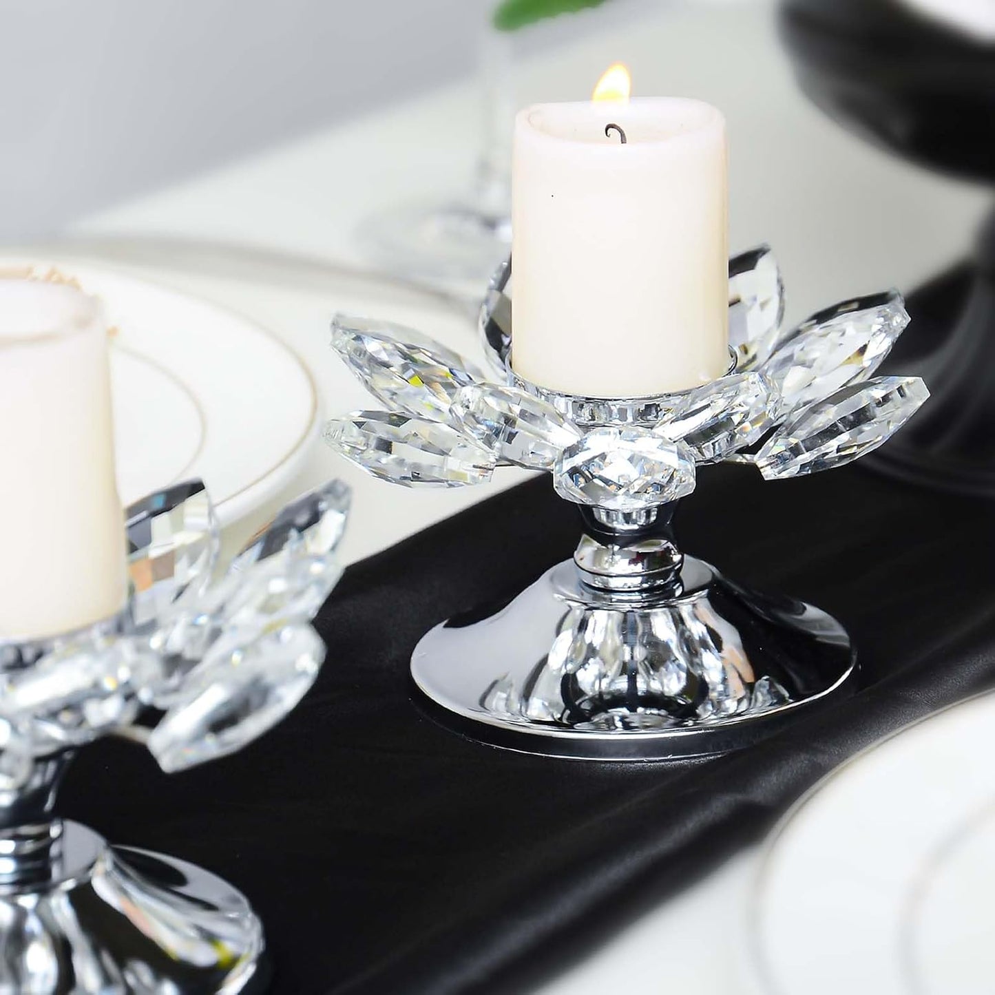 1 PC Gold Crystal Flower Tea Light Holder, Glass Tealight Candlestick with Metal Base, Votive Candle for Table Centerpiece, Wedding/Parties Decor, Nice Gift