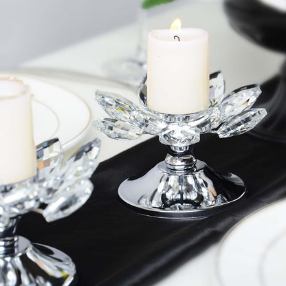 1 PC Gold Crystal Flower Tea Light Holder, Glass Tealight Candlestick with Metal Base, Votive Candle for Table Centerpiece, Wedding/Parties Decor, Nice Gift