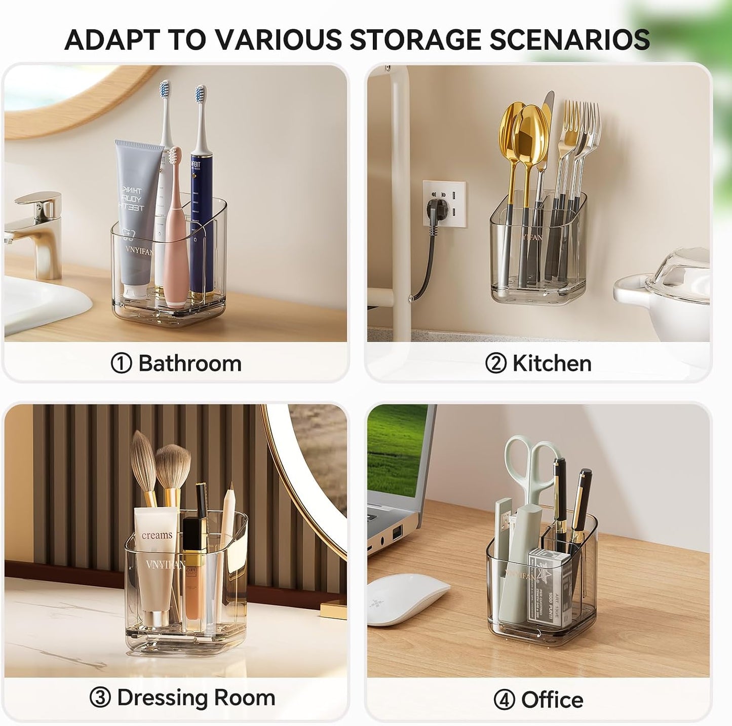 3 Slots Toothbrush Holders with Detachable Dividers for Bathrooms | Toothbrush Holder Wall Mounted with Drip Tray, Electric Tooth Brush and Toothpaste Holder Organizer for Bathroom Countertop