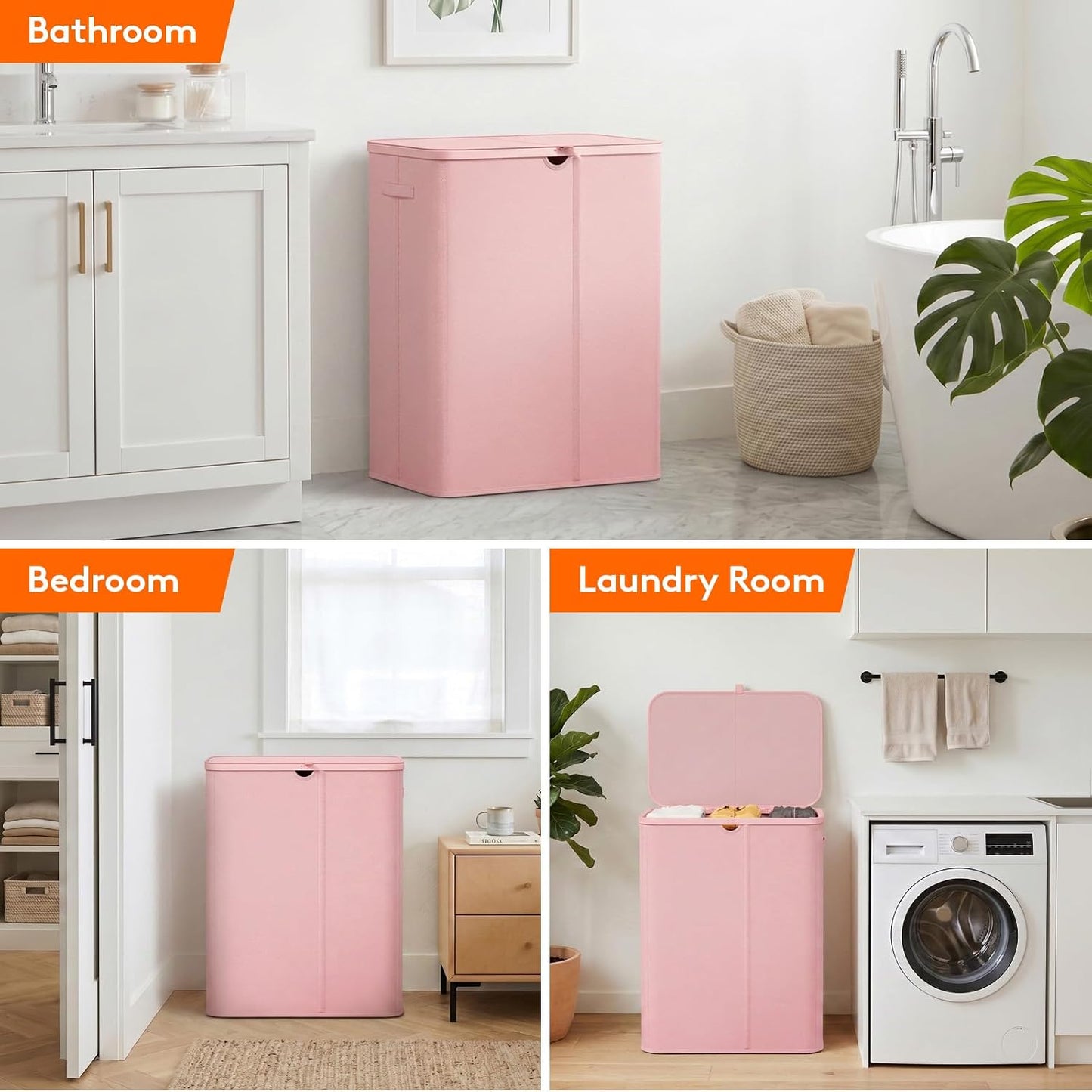 Lifewit 185L 3 Section Laundry Hamper with Lid, Laundry Basket, Beige | Large Foldable Laundry Sorter with 3 Removable Bags, Tall Clothes Hamper for Bedroom and Bathroom