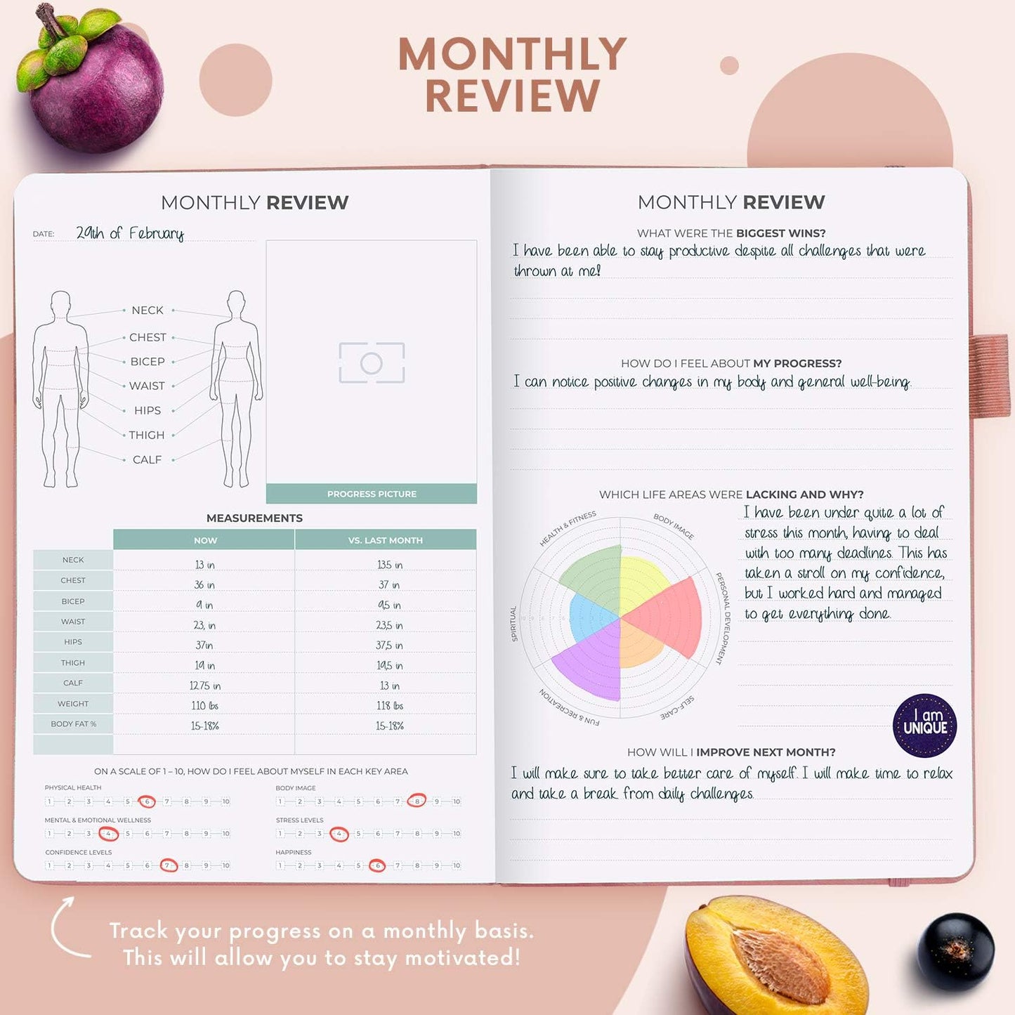 Clever Fox Wellness Planner & Food Journal for Weight Loss, A5 Orange | 5.8"x8.3" nutrition & exercise tracker for women tracking meals, diet & symptom diary, calorie counter notebook, stickers