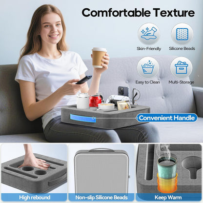 Couch Cup Holder Pillow, Sofa and Bed Caddy for iPad, Kindle, Switch, Game Controller, Remotes, Phones, Small-Sized Cup & Drink Holder for Couch, Bed, Desk, Car, Beach, Bathroom Cup Holder