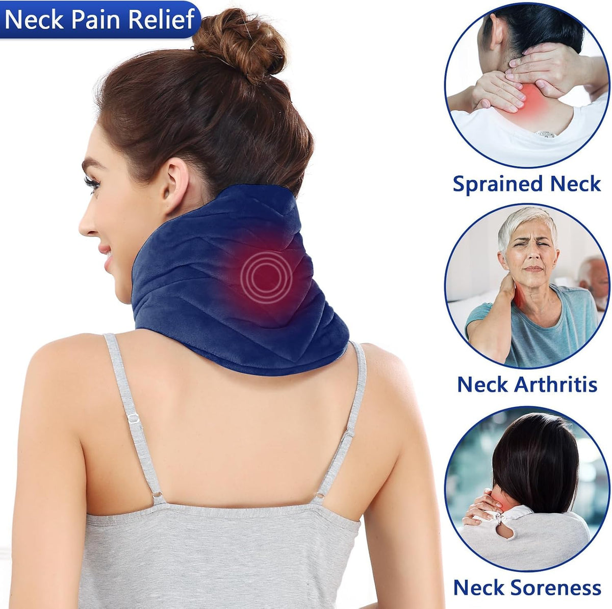 JOBYNA Heating Pad for Neck, Hands-Free Electric Heated Neck Wrap for Pain Relief, 29"×8'' Neck Heat Pad with 8.53ft Power Cord, Auto Shut Off,Size/Temperature/Time Adjustable（Navy）