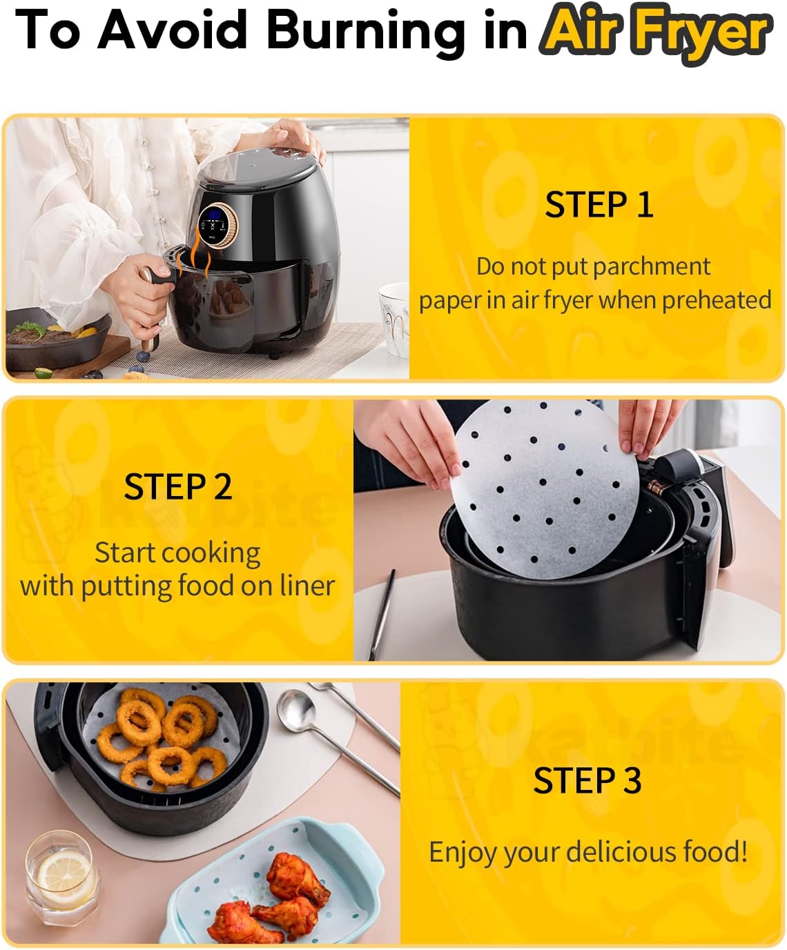 Katbite 160pcs Air Fryer Parchment Paper Liners, Perforated 9x11 Inch | Disposable air fryer paper liners, nonstick perforated for airflow, fit air fryer/toaster oven, Cuisinart & Ninja Foodi