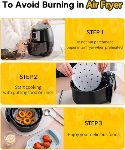 Katbite 160pcs Air Fryer Parchment Paper Liners, Perforated 9x11 Inch | Disposable air fryer paper liners, nonstick perforated for airflow, fit air fryer/toaster oven, Cuisinart & Ninja Foodi
