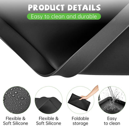 Washing Machine Drain Pan, 27x27 Inch Silicone Mat with Raised Edge | Waterproof Leak Protector Tray for Under Washer and Dryer, Anti-Slip and Foldable Laundry Room Mat
