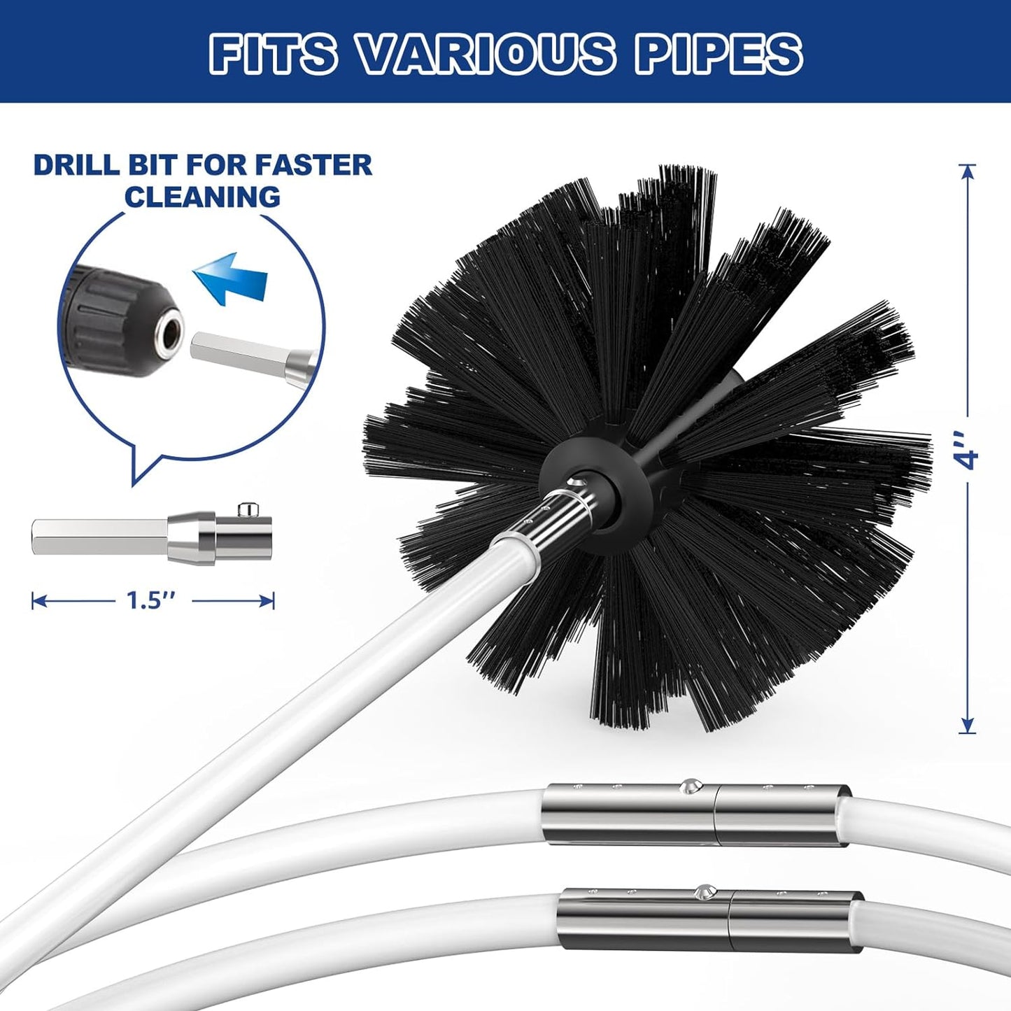 PetOde 32 Feet Dryer Vent Cleaner Kit, Flexible Lint Remover | Upgraded Quick-Snap Brush with Drill Attachment for Easy to Use, Deep Clean, Lint Removal, Easy DIY Assembly, Home Essential