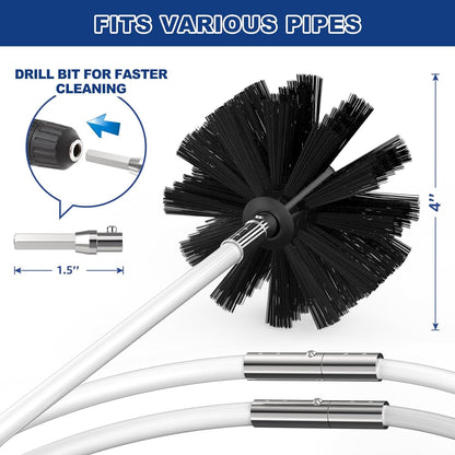 PetOde 32 Feet Dryer Vent Cleaner Kit, Flexible Lint Remover | Upgraded Quick-Snap Brush with Drill Attachment for Easy to Use, Deep Clean, Lint Removal, Easy DIY Assembly, Home Essential