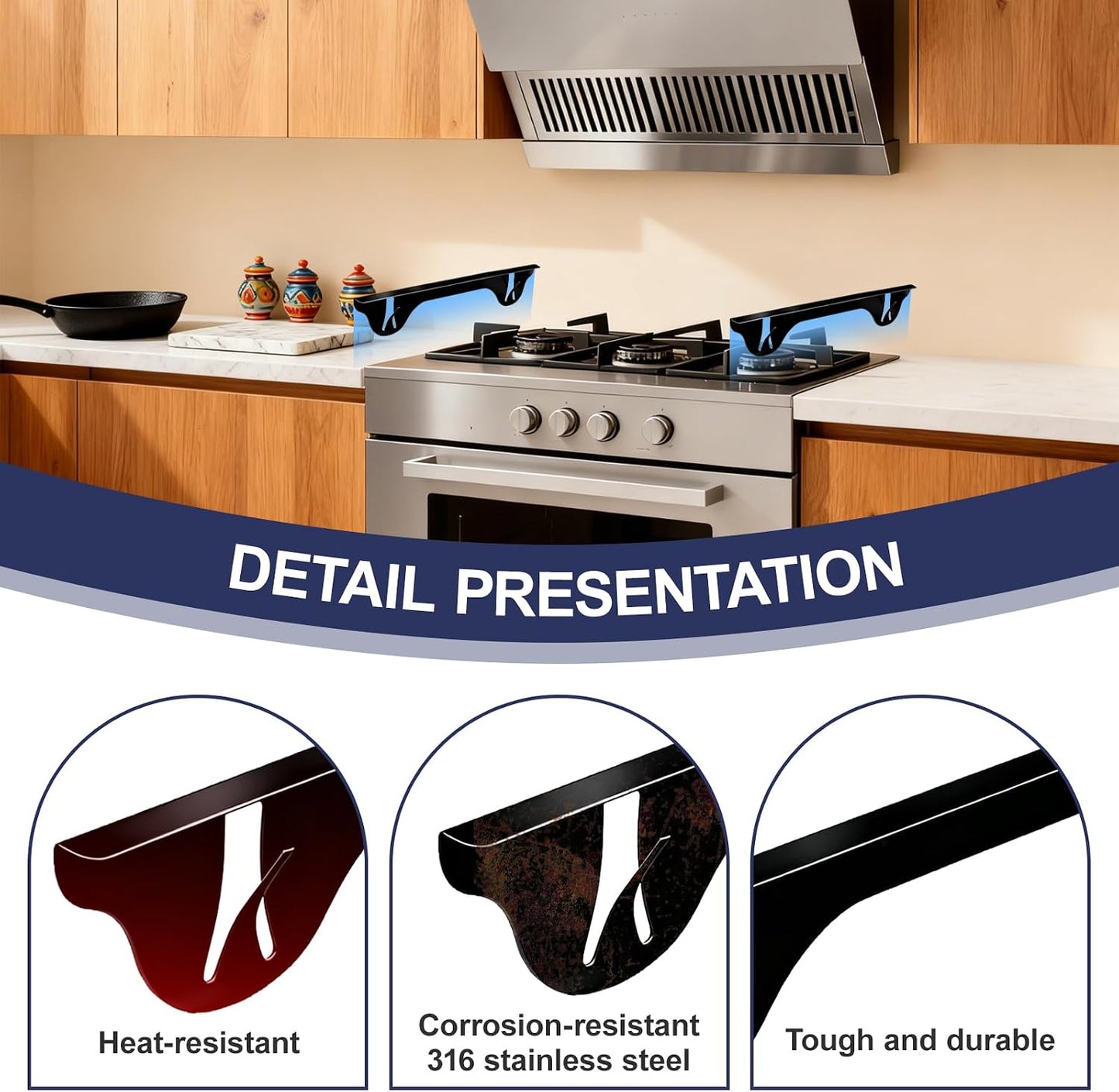 Stainless Steel Stove Gap Cover (2 Pack, Black), Stove Gap Filler for Kitchen, Range Trim Kit, Heat Resistant with Easy Clean, Adjustable Length 13.8” to 27.5”