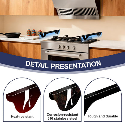 Stainless Steel Stove Gap Cover (2 Pack, Black), Stove Gap Filler for Kitchen, Range Trim Kit, Heat Resistant with Easy Clean, Adjustable Length 13.8” to 27.5”
