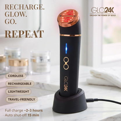 GLO24K Heated Eye Wand & Eye Massager Tool - Gentle Warmth & Vibration for Smoother-Looking Skin, Refreshing Under-Eyes Massage, Portable Beauty Device