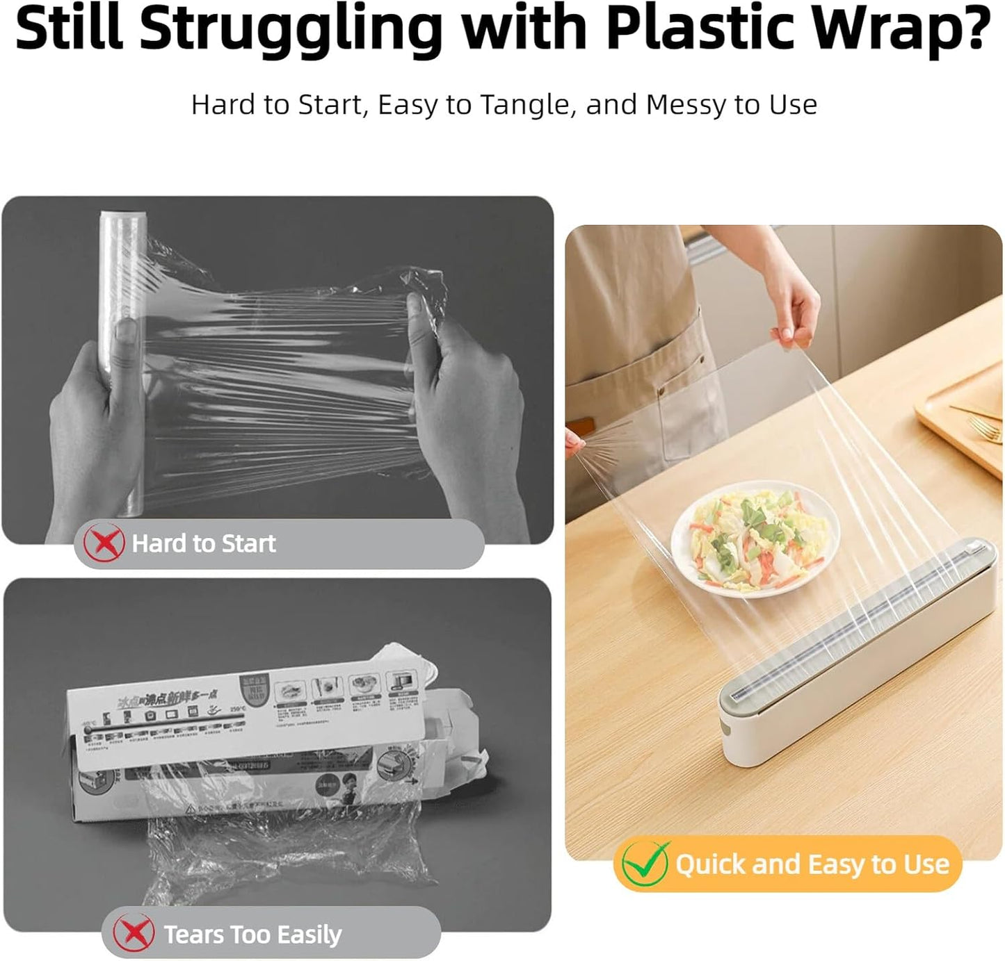 Fits 12" Rolls Up to 1.45" Diameter, Plastic Wrap Dispenser with Cutter | Includes 100 ft plastic wrap; fits slim 12" rolls up to 1.45" diameter. Magnetic mount; not for jumbo or commercial rolls.