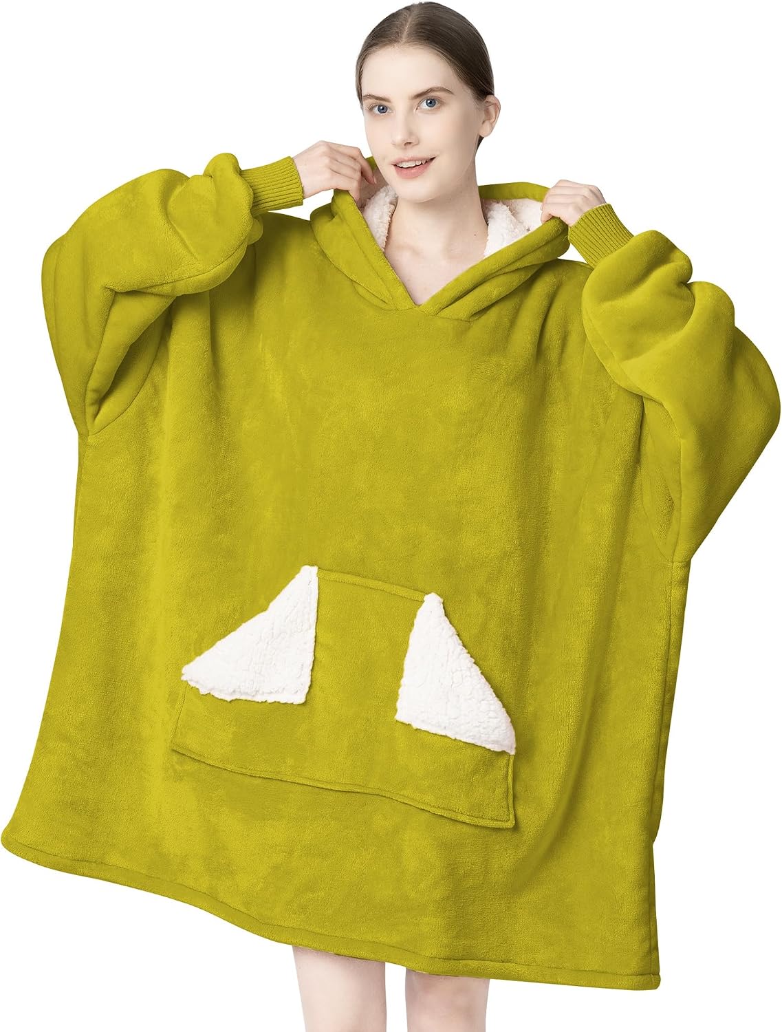Wearable Blanket Hoodie, Oversized Sherpa Fleece Sweatshirt Blanket with Giant Hood Pocket and Sleeves for Adult, Warm & Cozy Grey Blanket Gifts for Women
